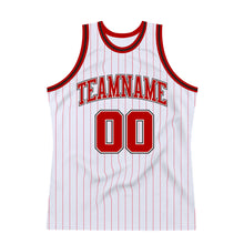 Laden Sie das Bild in den Galerie-Viewer, Custom White Red Pinstripe Red-Black Authentic Basketball Jersey