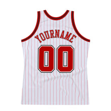 Laden Sie das Bild in den Galerie-Viewer, Custom White Red Pinstripe Red-Black Authentic Basketball Jersey