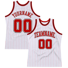 Laden Sie das Bild in den Galerie-Viewer, Custom White Red Pinstripe Red-Black Authentic Basketball Jersey