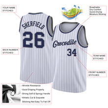 Load image into Gallery viewer, Custom White Navy Pinstripe Navy-Gray Authentic Basketball Jersey