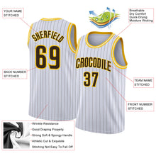 Load image into Gallery viewer, Custom White Brown Pinstripe Brown-Gold Authentic Basketball Jersey