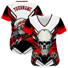 Load image into Gallery viewer, Custom White Red-Black 3D Skull Authentic Baseball Jersey