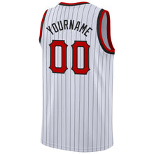 Load image into Gallery viewer, Custom White Black Pinstripe Red-Black Authentic Basketball Jersey