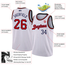 Загрузить изображение в средство просмотра галереи, Custom White Navy Pinstripe Red-Navy Authentic Basketball Jersey