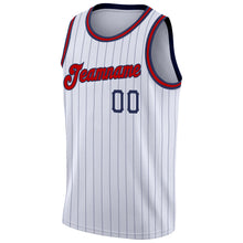 Загрузить изображение в средство просмотра галереи, Custom White Navy Pinstripe Red-Navy Authentic Basketball Jersey