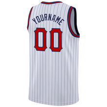 Загрузить изображение в средство просмотра галереи, Custom White Navy Pinstripe Red-Navy Authentic Basketball Jersey