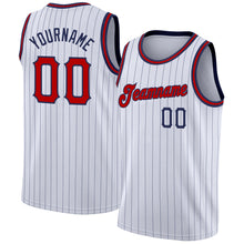Загрузить изображение в средство просмотра галереи, Custom White Navy Pinstripe Red-Navy Authentic Basketball Jersey