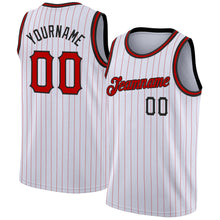 Загрузить изображение в средство просмотра галереи, Custom White Red Pinstripe Red-Black Authentic Basketball Jersey