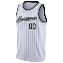 Laden Sie das Bild in den Galerie-Viewer, Custom White Purple Pinstripe Black-Gray Authentic Basketball Jersey