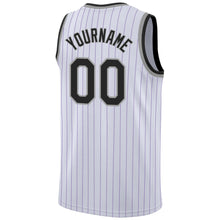 Laden Sie das Bild in den Galerie-Viewer, Custom White Purple Pinstripe Black-Gray Authentic Basketball Jersey