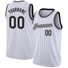 Laden Sie das Bild in den Galerie-Viewer, Custom White Purple Pinstripe Black-Gray Authentic Basketball Jersey