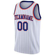 Load image into Gallery viewer, Custom White Royal Pinstripe Royal-Orange Authentic Basketball Jersey