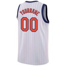 Load image into Gallery viewer, Custom White Orange Pinstripe Orange-Navy Authentic Basketball Jersey