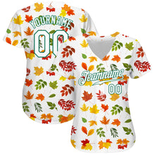 Laden Sie das Bild in den Galerie-Viewer, Custom White White-Kelly Green 3D Pattern Design Autumn Leaves Authentic Baseball Jersey