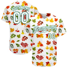 Laden Sie das Bild in den Galerie-Viewer, Custom White White-Kelly Green 3D Pattern Design Autumn Leaves Authentic Baseball Jersey