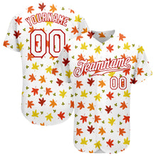 Laden Sie das Bild in den Galerie-Viewer, Custom White White-Red 3D Pattern Design Autumn Leaves Authentic Baseball Jersey