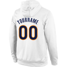 Загрузить изображение в средство просмотра галереи, Custom Stitched White Navy-Gold Sports Pullover Sweatshirt Hoodie