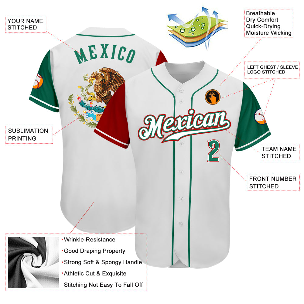 Cheap Custom White Kelly Green-Red Authentic Mexico Baseball