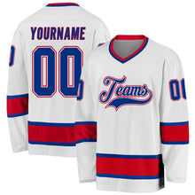 Load image into Gallery viewer, Custom White Royal-Red Hockey Jersey