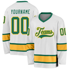Load image into Gallery viewer, Custom White Kelly Green-Gold Hockey Jersey