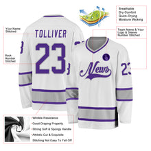 Load image into Gallery viewer, Custom White Purple-Gray Hockey Jersey