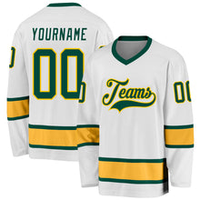 Load image into Gallery viewer, Custom White Green-Gold Hockey Jersey
