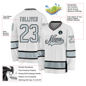 Custom White Silver-Black Hockey Jersey