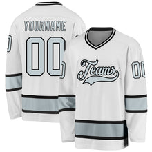 Load image into Gallery viewer, Custom White Silver-Black Hockey Jersey