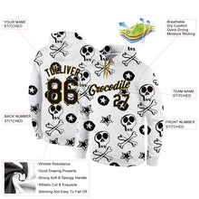 Load image into Gallery viewer, Custom Stitched White Black-Old Gold 3D Skull Fashion Sports Pullover Sweatshirt Hoodie
