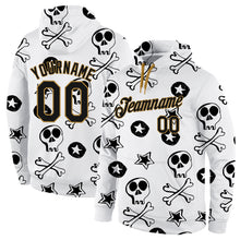 Load image into Gallery viewer, Custom Stitched White Black-Old Gold 3D Skull Fashion Sports Pullover Sweatshirt Hoodie
