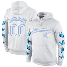 Laden Sie das Bild in den Galerie-Viewer, Custom Stitched White White-Light Blue 3D Pattern Design Butterfly Sports Pullover Sweatshirt Hoodie