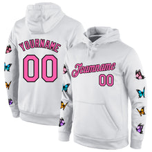 Загрузить изображение в средство просмотра галереи, Custom Stitched White Pink-Black 3D Pattern Design Pastel Butterfly Sports Pullover Sweatshirt Hoodie