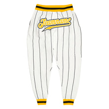 Загрузить изображение в средство просмотра галереи, Custom White Black Pinstripe Gold-Black Sports Pants
