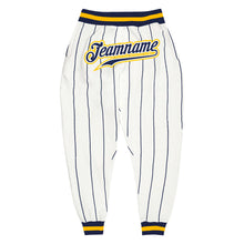 Загрузить изображение в средство просмотра галереи, Custom White Navy Pinstripe Navy-Gold Sports Pants