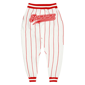 Custom White Red Pinstripe Red-White Sports Pants