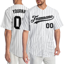 Charger l'image dans la galerie, Custom White Black Pinstripe Black-Gray Authentic Baseball Jersey