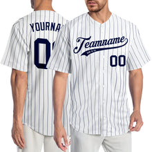 Charger l'image dans la galerie, Custom White Navy Pinstripe Navy Authentic Baseball Jersey