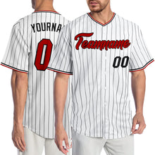 Charger l'image dans la galerie, Custom White Black Pinstripe Red-Black Authentic Baseball Jersey