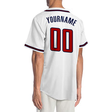 Laden Sie das Bild in den Galerie-Viewer, Custom White Red-Navy Authentic Baseball Jersey