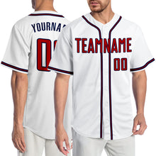 Laden Sie das Bild in den Galerie-Viewer, Custom White Red-Navy Authentic Baseball Jersey