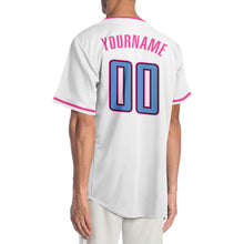 Laden Sie das Bild in den Galerie-Viewer, Custom White Light Blue-Pink Authentic Baseball Jersey