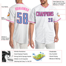 Laden Sie das Bild in den Galerie-Viewer, Custom White Light Blue-Pink Authentic Baseball Jersey