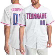 Laden Sie das Bild in den Galerie-Viewer, Custom White Light Blue-Pink Authentic Baseball Jersey