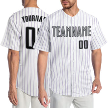 Charger l'image dans la galerie, Custom White Purple Pinstripe Black-Gray Authentic Baseball Jersey