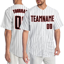Charger l'image dans la galerie, Custom White Black Pinstripe Black-Red Authentic Baseball Jersey