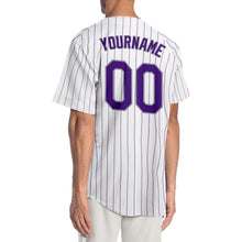 Charger l'image dans la galerie, Custom White Purple Pinstripe Purple-Gray Authentic Baseball Jersey
