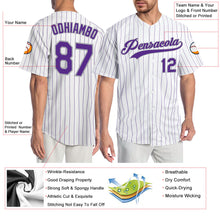 Charger l'image dans la galerie, Custom White Purple Pinstripe Purple-Gray Authentic Baseball Jersey