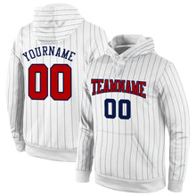 Charger l'image dans la galerie, Custom Stitched White Navy Pinstripe Red-Navy Sports Pullover Sweatshirt Hoodie