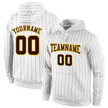 Загрузить изображение в средство просмотра галереи, Custom Stitched White Brown Pinstripe Brown-Gold Sports Pullover Sweatshirt Hoodie