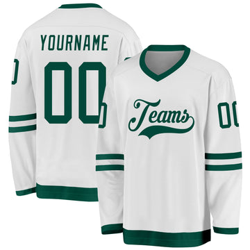 Custom White Green Hockey Jersey